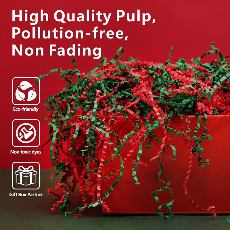 ROSYJUNE 1/2LB Christmas Crinkle Cut Paper Shred Filler, Red and Green Shredded Paper for Gift Baskets Boxes Filling, Christmas Birthday Holiday Decoration - Image 2